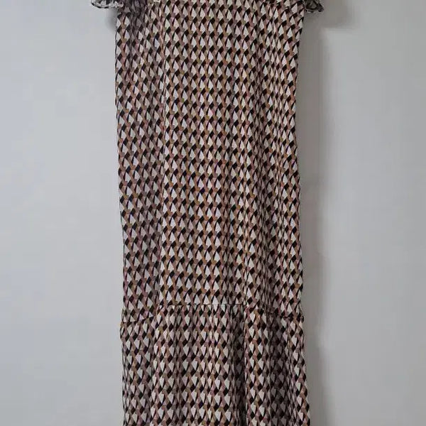 [BUNJANG] Patterned Long Flare Dress with Frill Sleeves / 여름 반팔 패턴 롱 원피스/프릴 캉캉 원피스(새 제품)