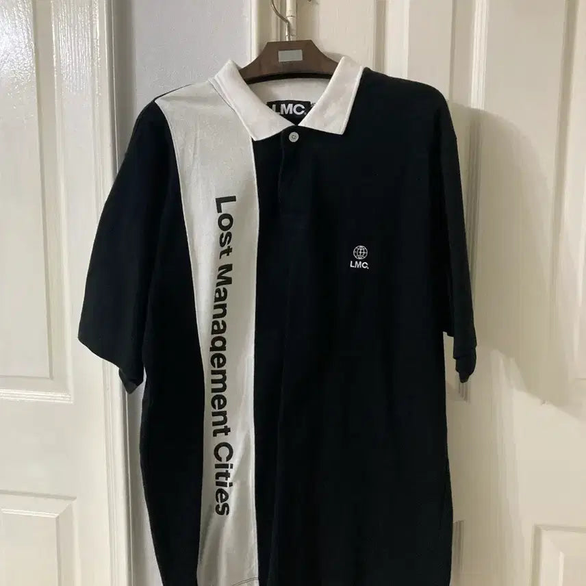 [BUNJANG] LMC Color Block Collar T-Shirt / LMC 블랙 화이트 몸통배색 카라티 L