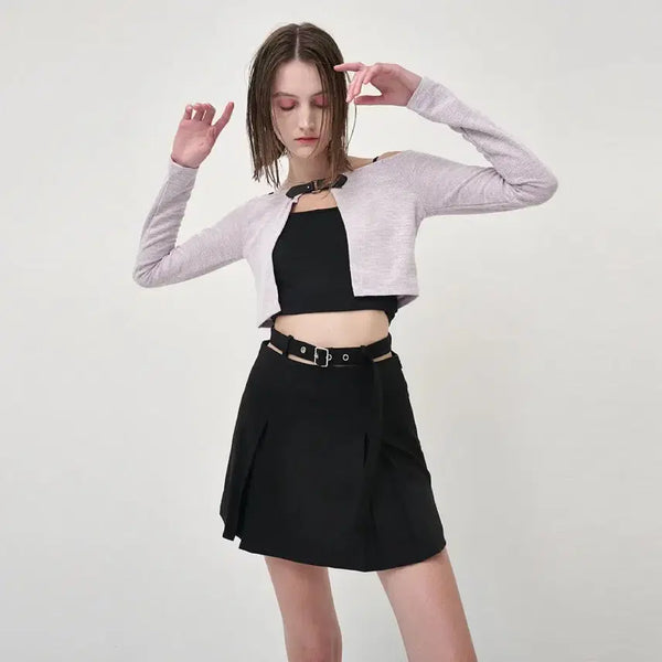[BUNJANG] Etmon Belted Pleats Mini Skirt Black / 새상품) 에트몽 벨티드 플리츠 미니스커트 블랙