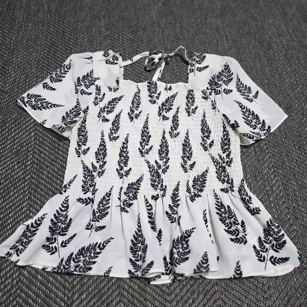 [BUNJANG] Mine White Leaf Pattern Frill Blouse / 마인화이트 나뭇잎 패턴 프릴 블라우스