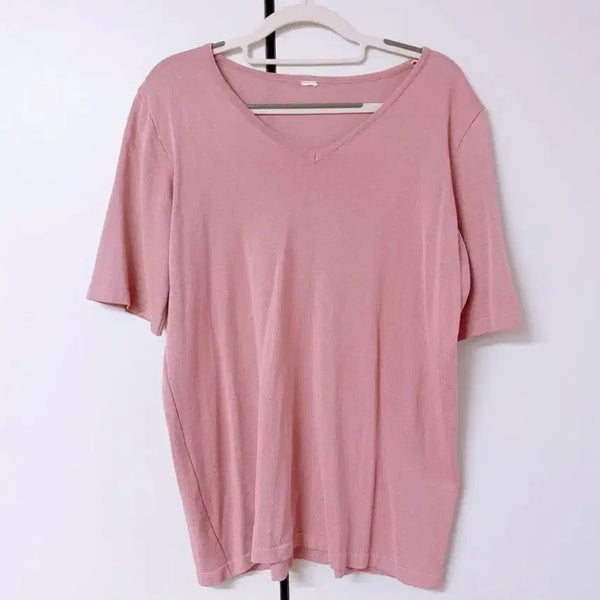 [BUNJANG] Women's Pink Short Sleeve Knit Top - Size 88 / 88사이즈 신축성좋은 반팔 핑크 니트 새상품