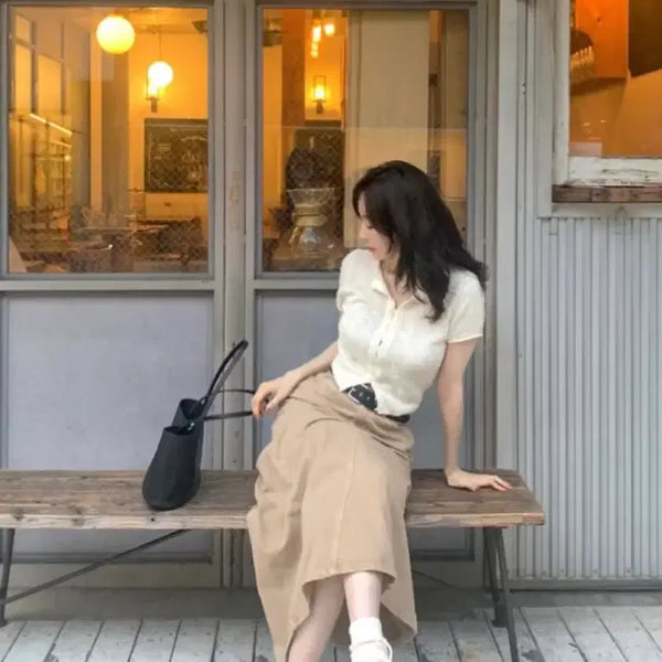 [BUNJANG] Avie Mua Maxi Skirt Beige / 아비에무아 맥시스커트