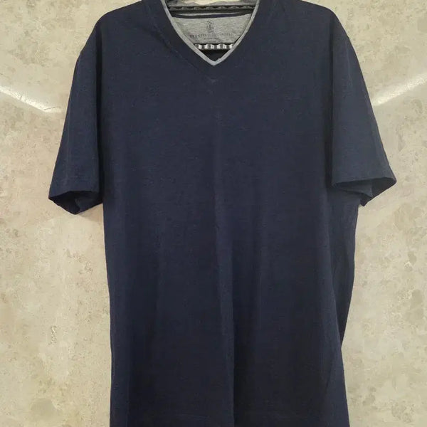 [BUNJANG] Brunello Cucinelli Layered Slim Fit Short Sleeve T-Shirt Navy L (100) / 브루넬로 쿠치넬리 레이어드 슬림핏 반팔 L(100)