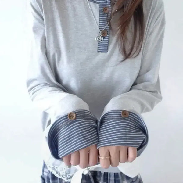 [BUNJANG] Mizz Tee Striped Button Detail T-Shirt / mizz tee 스트라이프 티 지그재그 여리핏