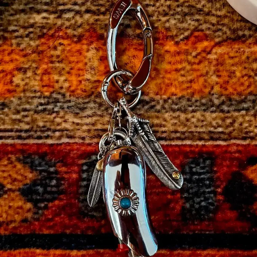[BUNJANG] 3Cross Vintage Turquoise Feather Lighter Keyring / Turquoise Feather Lighter Keyring