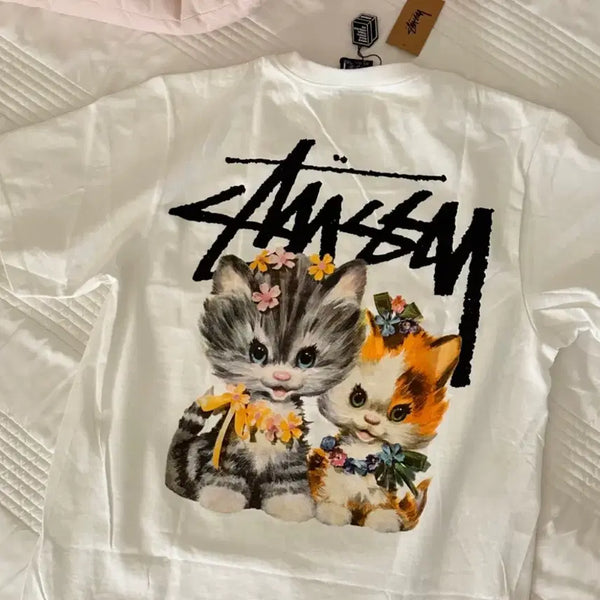[BUNJANG] Stussy Kitten Graphic T-Shirt White / 스투시 키튼 고양이 반팔 새상품 S, M, L, XL