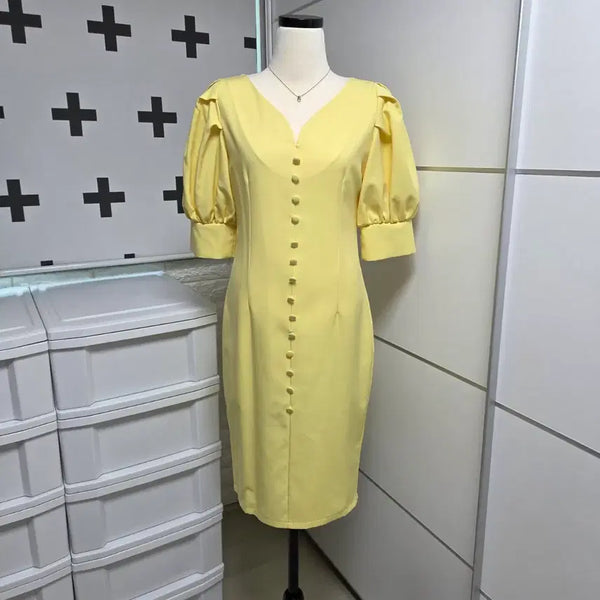 [BUNJANG] Puff Sleeve Button Dress M / (새제품)퍼프소매 버튼 원피스 M
