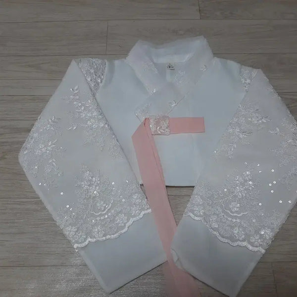 [BUNJANG] Children's Hanbok Jeogori White Lace Age 9 / 아동 한복 저고리  하얀색 레이스 9세