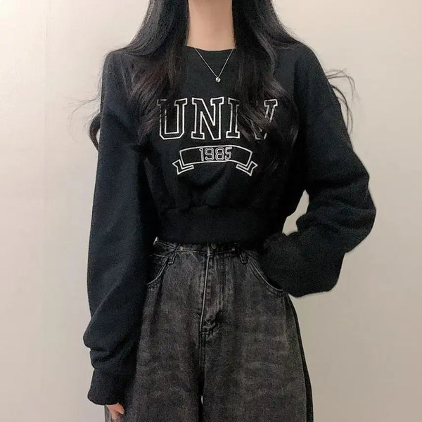 [BUNJANG] Cropped Sweatshirt Black / 크롭 맨투맨 블랙