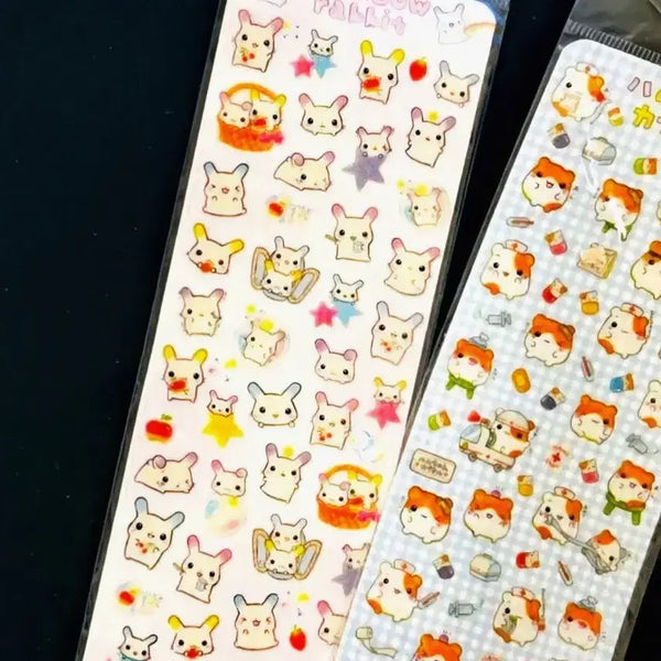 [BUNJANG] Q-LiA Fuwa Fuwa Rabi-chan & Hamu Hamster Stickers (Set of 2) / 헤이세이스티커2장 쿨리아 후와후와 라비짱, 햄쨩 햄스터 햄찌 하무 스티커