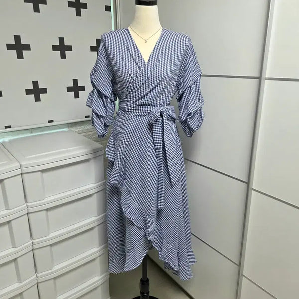 [BUNJANG] Check Pattern Wrap Dress / 체크 패턴 랩 원피스