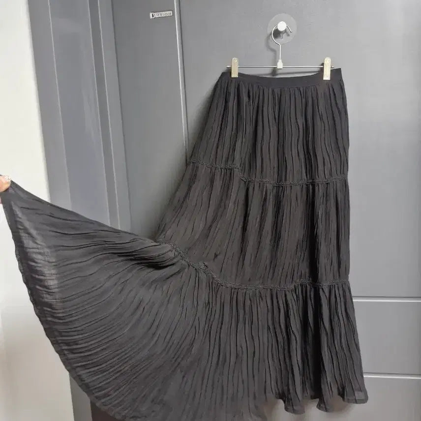 [BUNJANG] Plastic Island Pleated Layered Long Skirt / 프라스틱 아일랜드 플리츠 캉캉 롱스커트 44ㅡ66