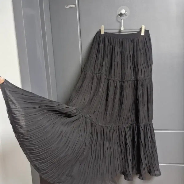 [BUNJANG] Plastic Island Pleated Layered Long Skirt / 프라스틱 아일랜드 플리츠 캉캉 롱스커트 44ㅡ66