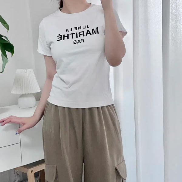 [BUNJANG] Marithe Francois Girbaud White JE NE LA Short Sleeve T-Shirt Size S / [정품] 마리떼프랑소와저버 화이트 JE NE LA 반팔티 [ S ]