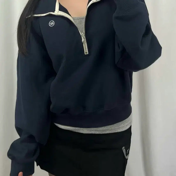 [BUNJANG] RECTO Navy Half-Zip Sweatshirt / 렉토 네이비 반집업 맨투맨