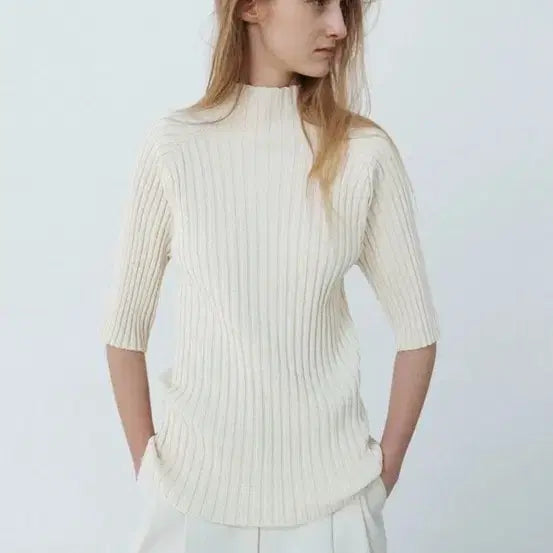 [BUNJANG] LE17SEPTEMBRE 917 Rib Mock Neck Half Sleeve Top Ivory / LE17SEPTEMBRE 르셉템버 르917하프 슬리브 탑 아이보리