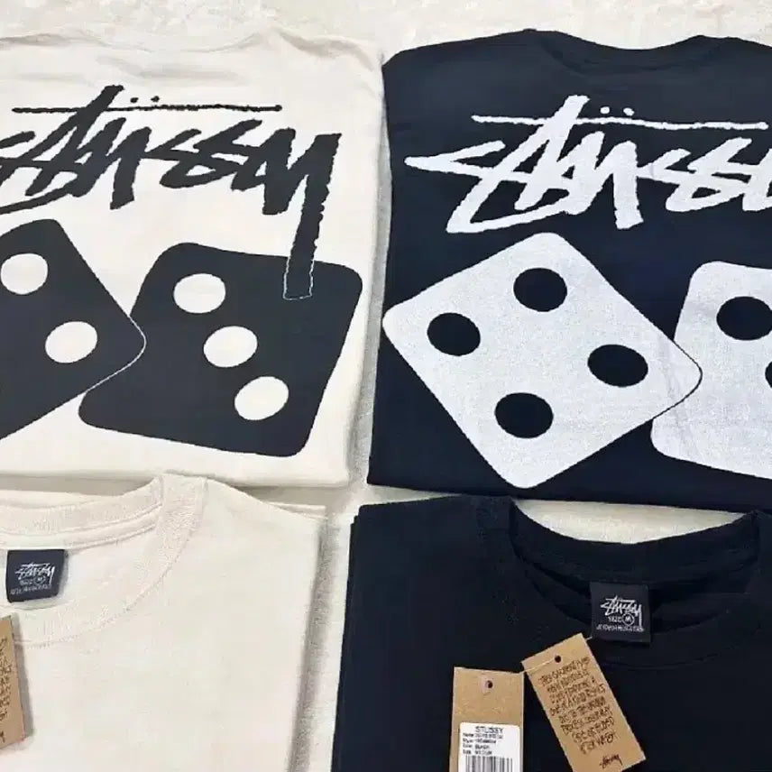 [BUNJANG] Stussy Dice Short Sleeve T-Shirt Black/White S-XL / 스투시 다이스 반팔 새상품 블랙/화이트 S, M, L, XL