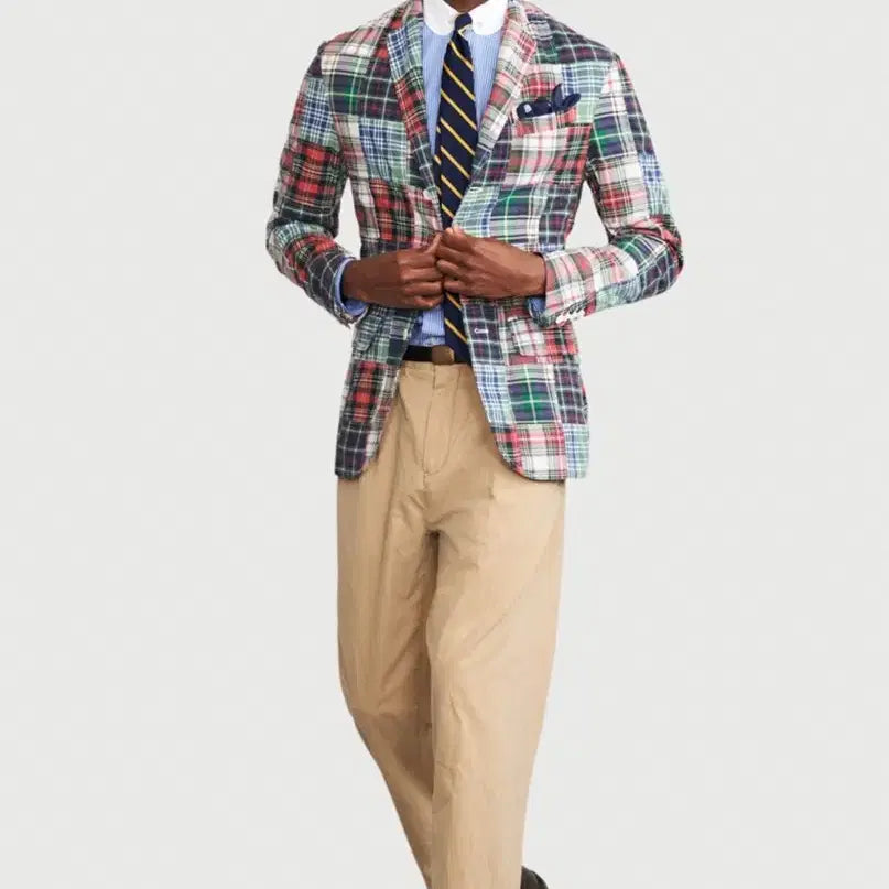 [BUNJANG] Polo Ralph Lauren Madras Patchwork Blazer 38R / [38R] 프랑스구매 폴로 랄프 로렌 마드라스 패치워크 블레이저