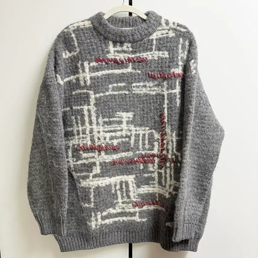 [BUNJANG] System Geometric Pattern Knit OS / 한섬 시스템 그레이 기하학 패턴 니트 OS