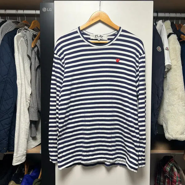 [BUNJANG] Comme des Garçons PLAY Striped Long Sleeve T-shirt with Mini Heart Logo / [XL]꼼데가르송 미니와펜 스트라이프 롱슬리브