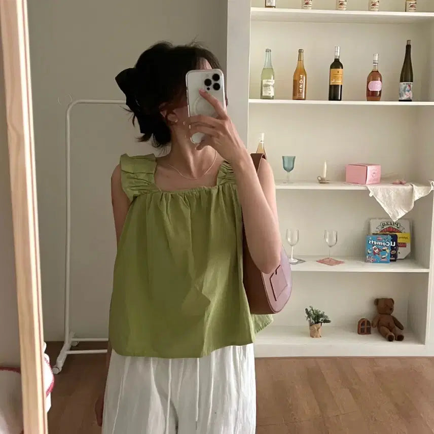 [BUNJANG] Frill Banding Sleeveless Blouse / 프릴 밴딩 나시 블라우스