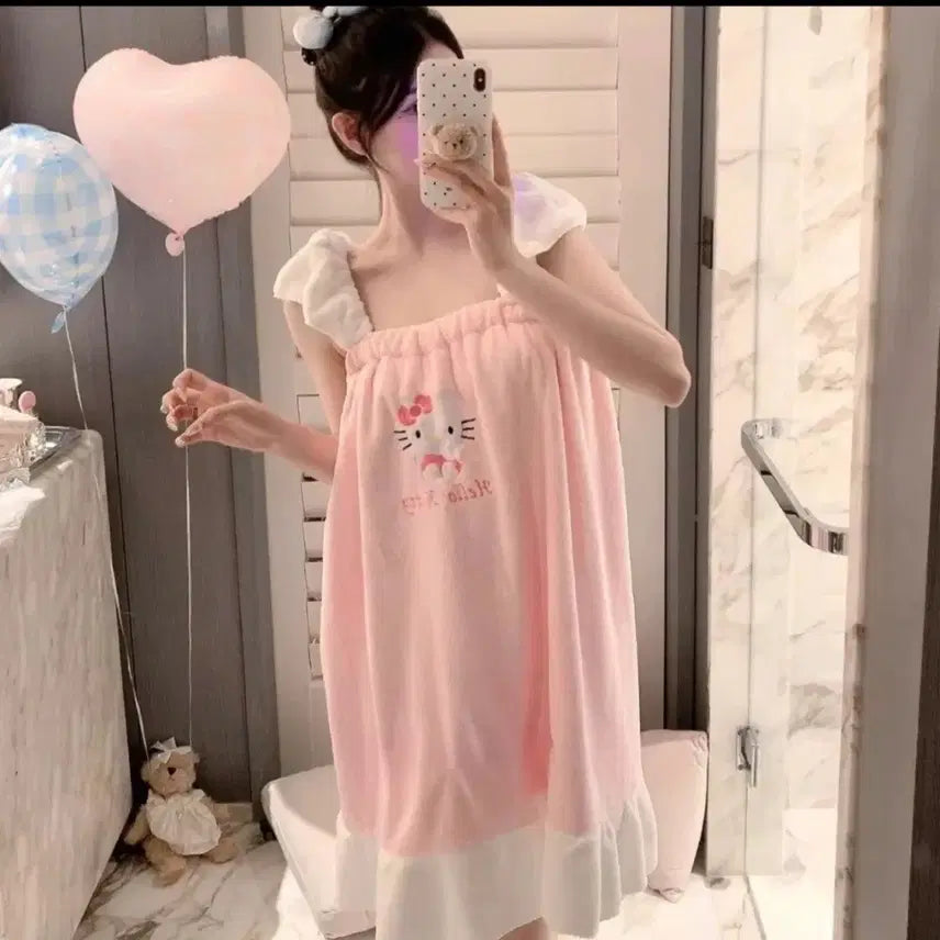 [BUNJANG] Hello Kitty Pink Women's Bathrobe / 헬로키티 여성 목욕 가운 원피스 / 새상품