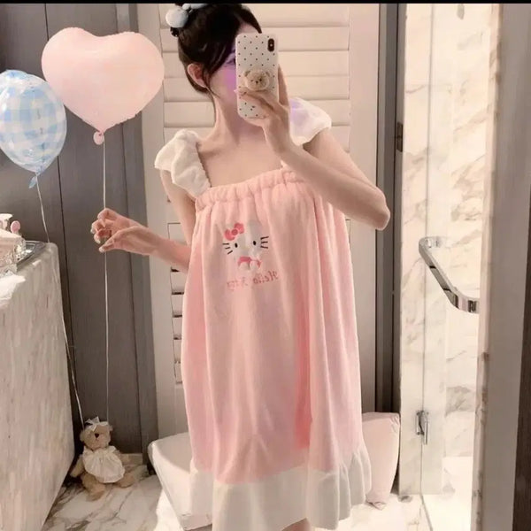 [BUNJANG] Hello Kitty Pink Women's Bathrobe / 헬로키티 여성 목욕 가운 원피스 / 새상품