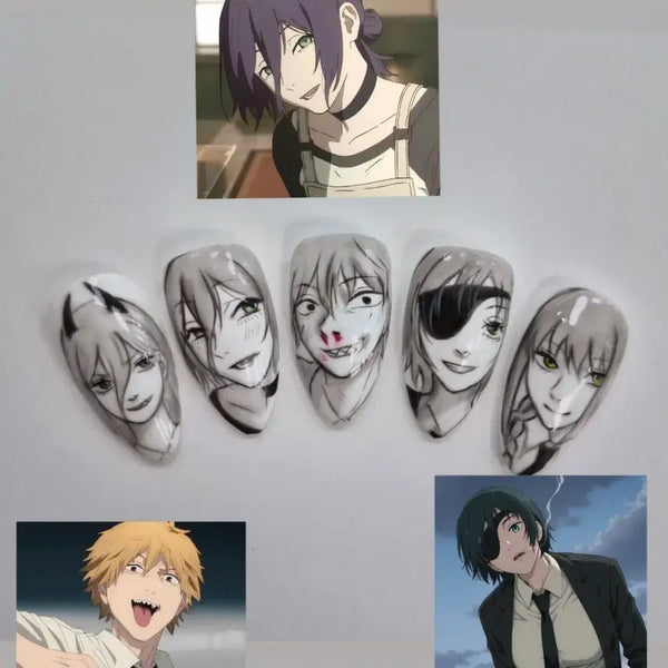 [BUNJANG] Chainsaw Man Custom Nail Tips / [Open Event] 체인소맨 네일팁 | 오타쿠네일 | 애니네일 .