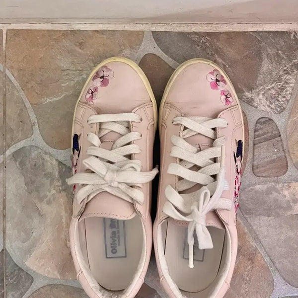 [BUNJANG] Olivia Bros Pink Embroidered Sneakers / 올리비아브로스 핑크 자수 스니커즈