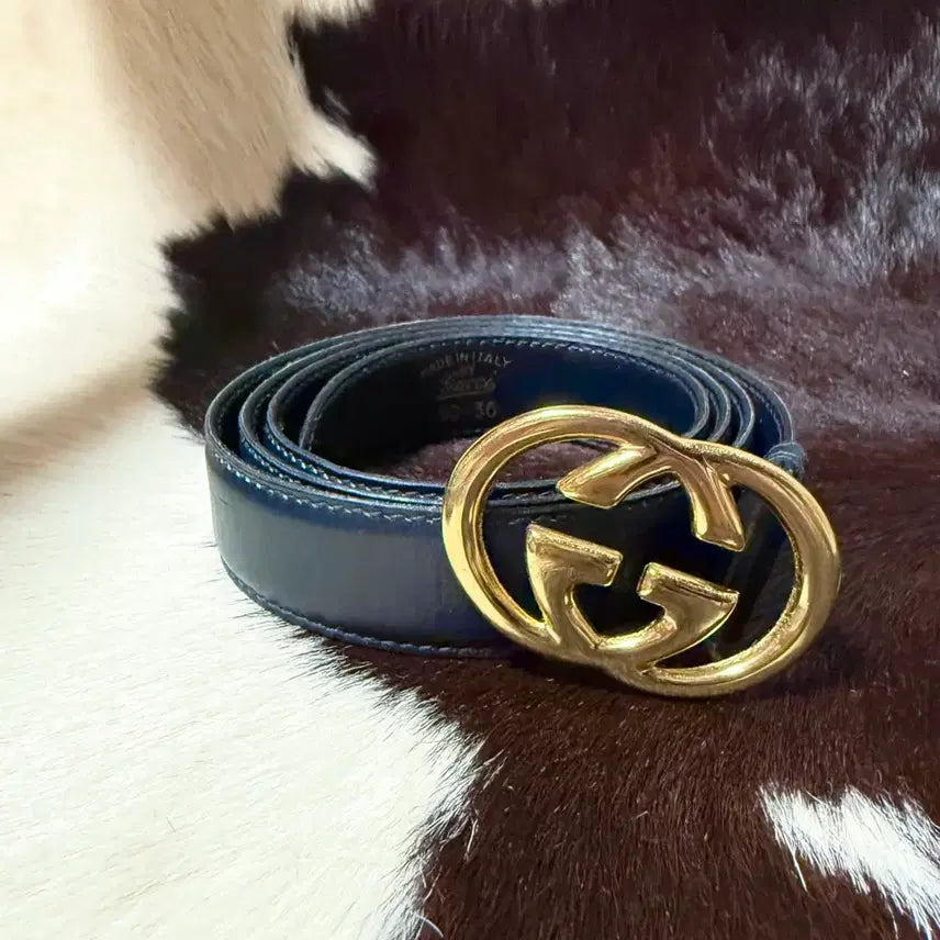 [BUNJANG] Vintage Gucci Interlocking GG Navy Buckle Belt / vintage gucci 빈티지 구찌 인터로킹 GG 네이비 버클 벨트