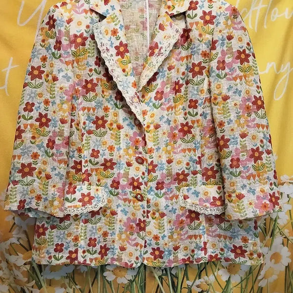 [BUNJANG] Ribbon Flower Pattern Jacket / 100L]        리본 플라워 패턴 자켓