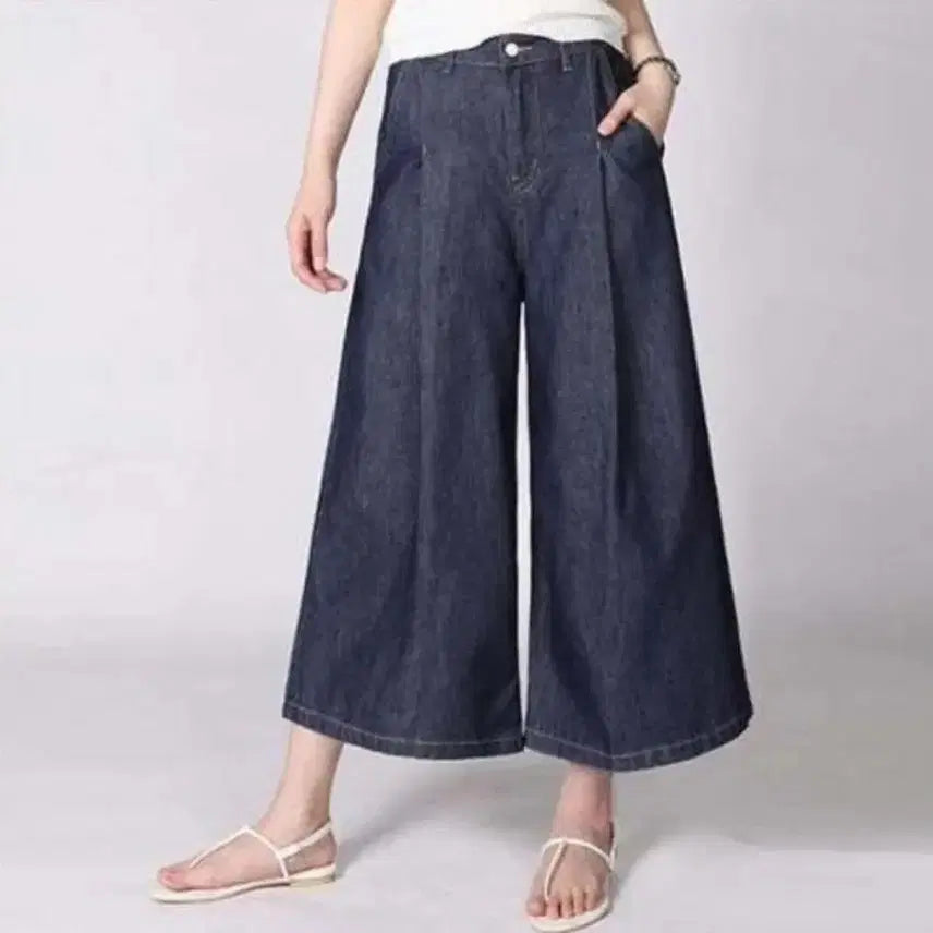 [BUNJANG] Denim Wide Pants Culottes / 무배 한점세일 8~9부 큐롯 데님 와이드 팬츠 청바지