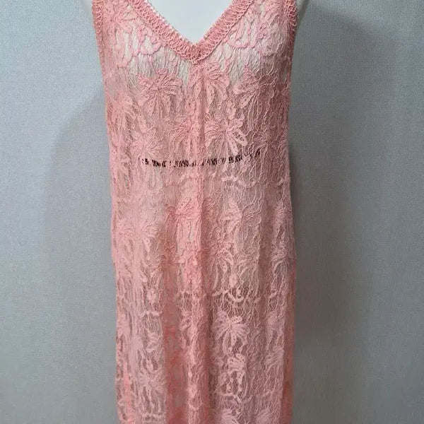 [BUNJANG] Ozsecon Pink Lace Sleeveless Maxi Dress / A-114 오즈세컨 나시 원피스 핑크 레이스