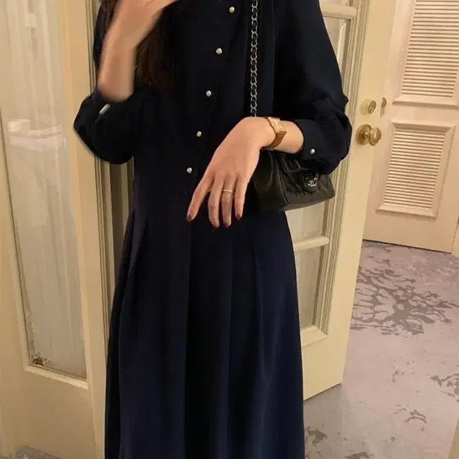 [BUNJANG] Pretty Young Thing Asymmetrical Navy Dress / 하객룩 프리티영띵 언발원피스 (새것같은)