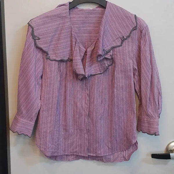 [BUNJANG] Objet Stripe Frill Collar Blouse / 오브제  블라우스 호칭 76-90-155(가슴단면50cm나와요)