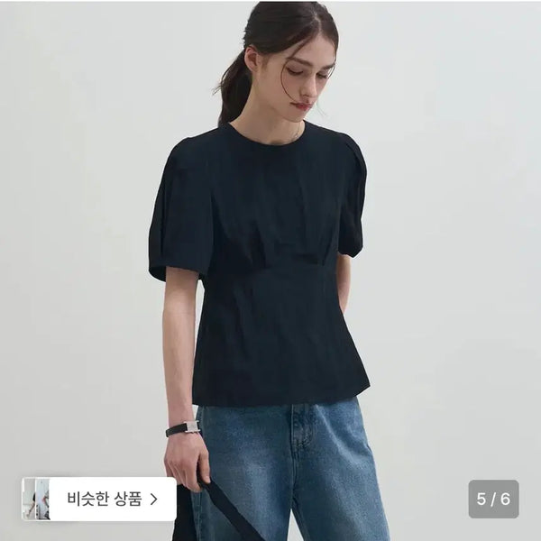 [BUNJANG] Drawfit Women's Edel Puff Sleeve Short-Sleeve Blouse Black / 드로우핏 우먼 반팔 블라우스 M