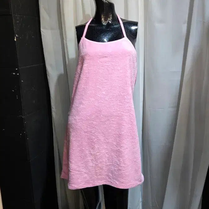 [BUNJANG] Pink Towel Mini Dress with Back Ribbon Detail / 목뒤 리본 타월 핑크 원피스