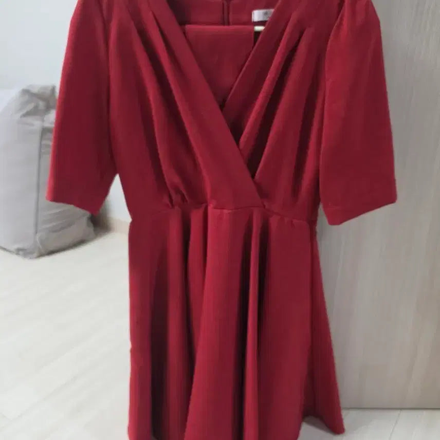 [BUNJANG] V-Neck Wrap Dress Wine Color / 브이넥 랩 원피스 와인색