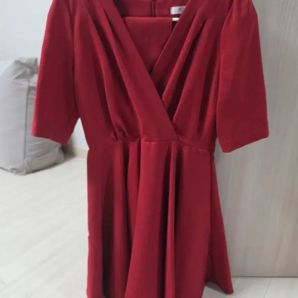 [BUNJANG] V-Neck Wrap Dress Wine Color / 브이넥 랩 원피스 와인색