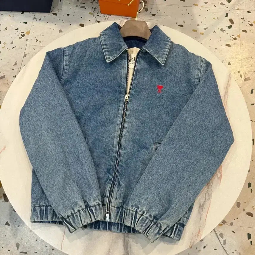 [BUNJANG] AMI Heart Logo Denim Bomber Jacket (Size S) / [정품/S사이즈] 아미 하트 로고 데님 봄버 청자켓