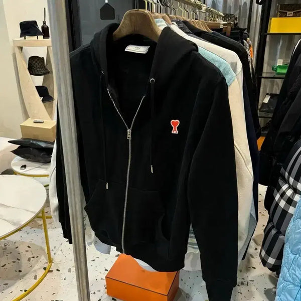 [BUNJANG] Ami Small Heart Logo Hoodie Zip-up Black (Size S) / [정품/S사이즈] 아미 스몰 하트 로고 후드집업 블랙