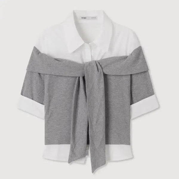 [BUNJANG] MIXXO Color-Blocked Layered Shirt / 미쏘 다이마루 배색 레이어드 셔츠 MIWYAG608B