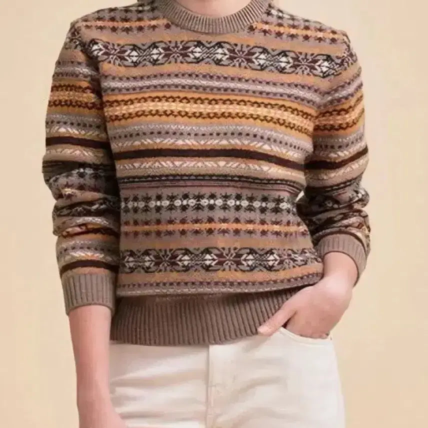 [BUNJANG] Hazzys Women's Nordic Fair Isle Knit Sweater Size 55 / s) 헤지스 여성 노르딕 페어아일 니트 85/55사이즈