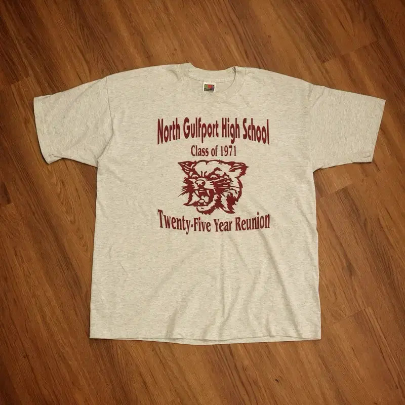 [BUNJANG] 90s Fruit of the Loom Heather Ash Vintage North Gulfport High School Reunion T-Shirt / 90s 빈티지 플룻오브더룸 반팔 티셔츠 판매