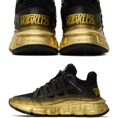 [BUNJANG] Versace Authentic Black & Gold Trigreca Sneakers DSU8094 / 베르사체 정품(미착용) 블랙 & 골드 트라이그레카 스니커즈 DSU8094
