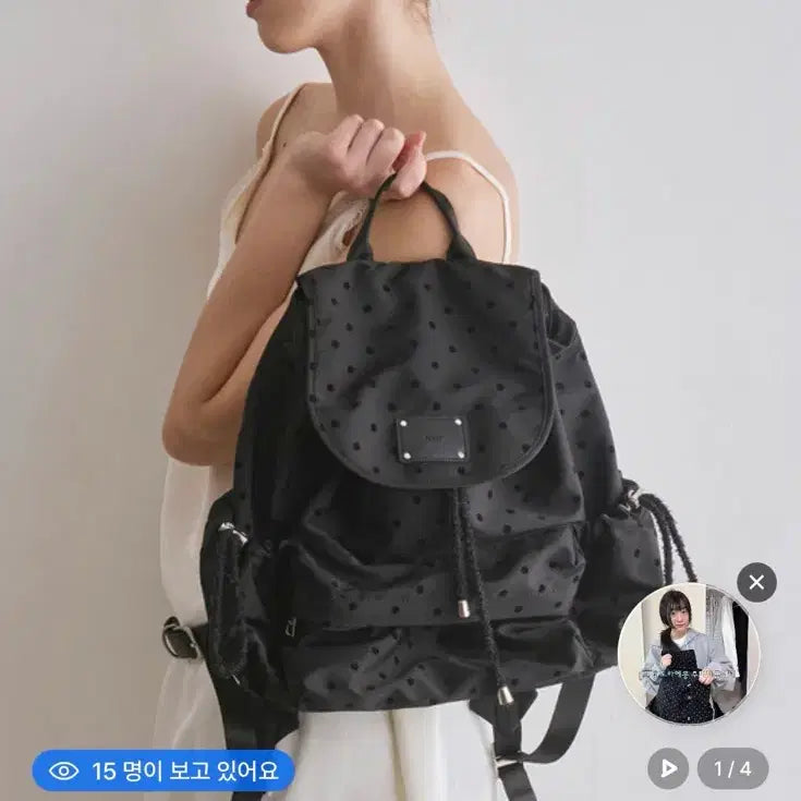 [BUNJANG] Mur Fluffy String Backpack Black Dot Midi / 급처) mur 무르 플러피 스트링 백팩 블랙도트  미디