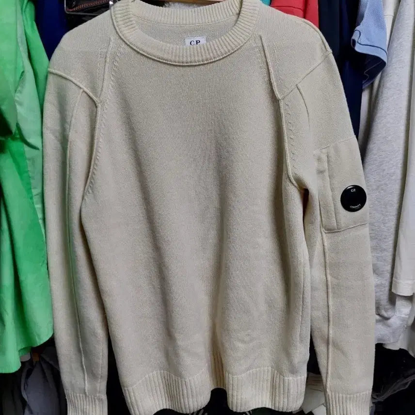 [BUNJANG] CP Company Crewneck Wool Knit Ivory Size 46 / CP컴퍼니 크루넥 울 니트 아이보리 46 큐알정품완료