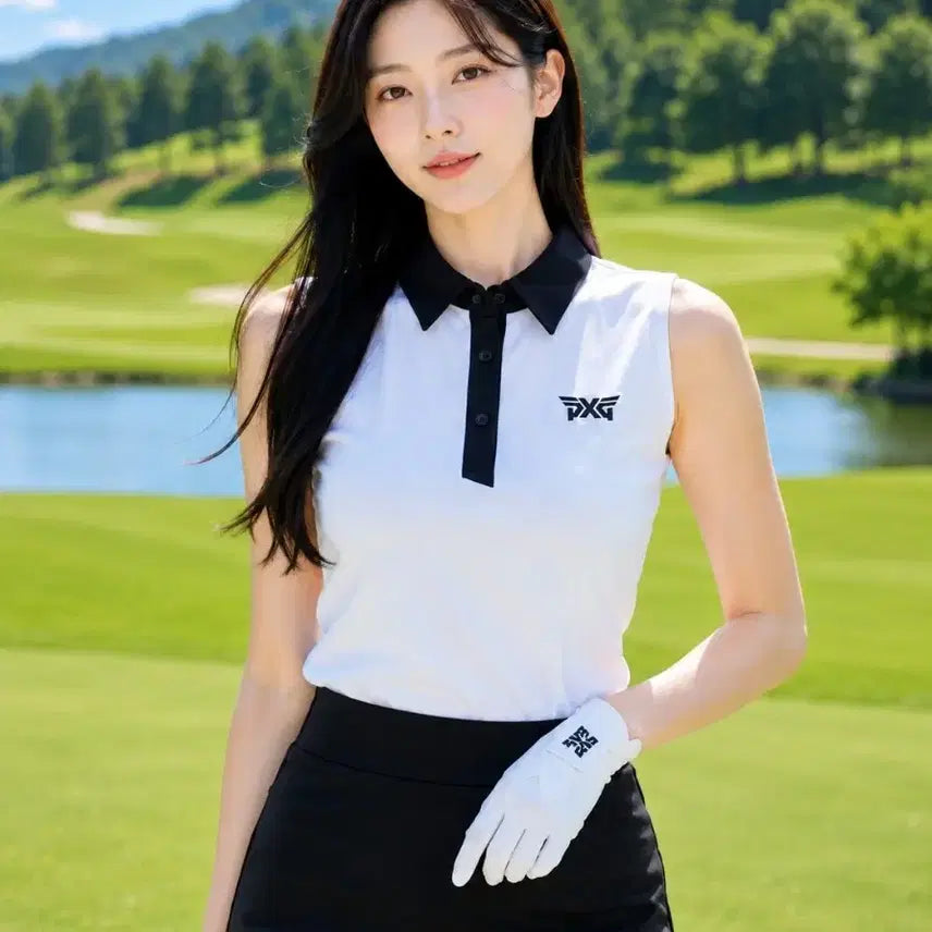 [BUNJANG] PXG Women's Contrast Block Collar Sleeveless Golf Polo Shirt - Size M / PXG 여성 콘트라스트 블록 카라 민소매 골프 티셔츠 M