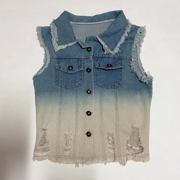 [BUNJANG] Papaya Vintage Washed Denim Vest / Papaya 파파야 빈티지 워싱 데님 조끼