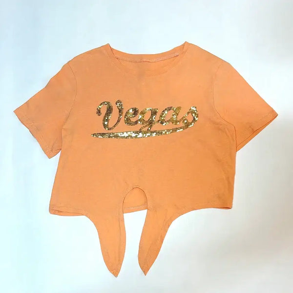 [BUNJANG] Vegas Sequin Short Sleeve Crop Top / Vegas 피치 스팽글 반팔 크롭티
